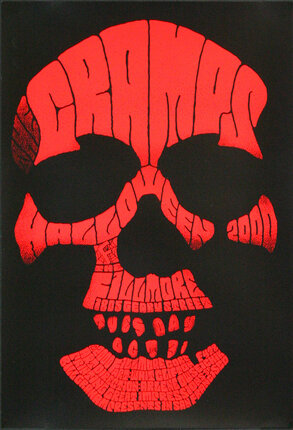 a red skull with text on it