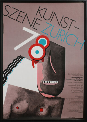 a poster with a face and text