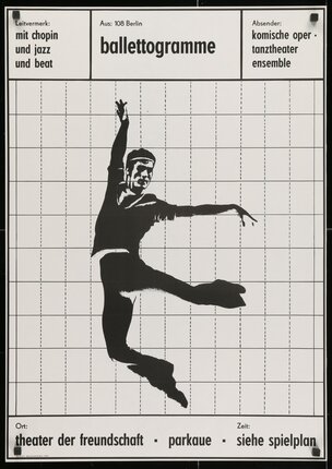 a black and white poster of a man dancing