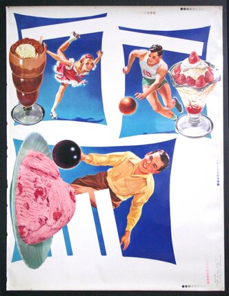 a poster with images of people and ice cream