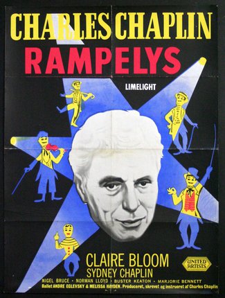 a poster of a man with a star and a blue star with yellow and red text