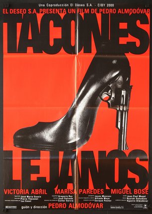 a poster of a shoe with a gun