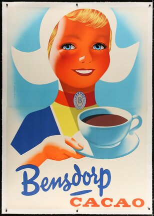 a poster of a woman holding a cup of coffee