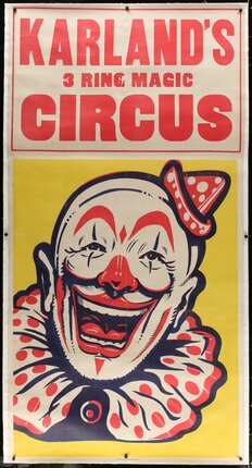 a poster with a clown face