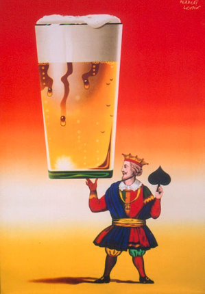 a poster of a man holding a glass of beer
