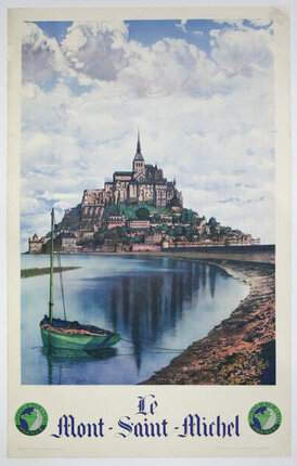 a boat on the water with Mont Saint-Michel in the background