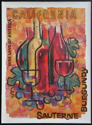 a poster of wine bottles and glasses