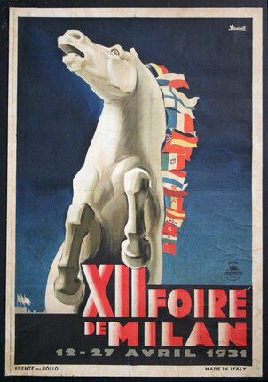 a poster of a horse with flags