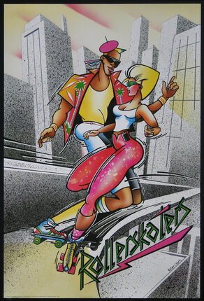 a man and woman on a skateboard