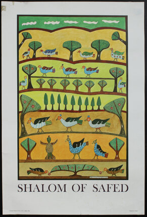 a poster with birds and trees