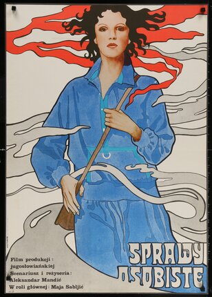 a poster of a woman holding a stick