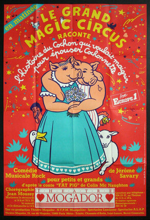 a poster of pigs hugging each other