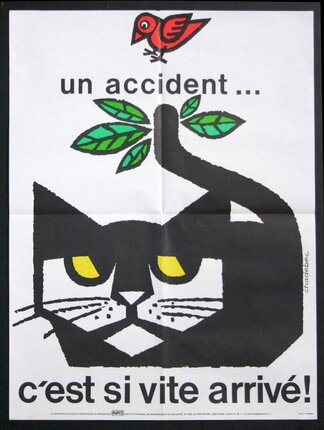 a poster with a cat face and text