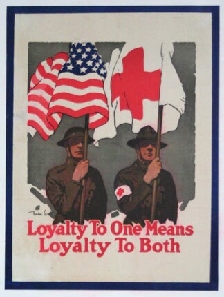 a poster with two men holding flags