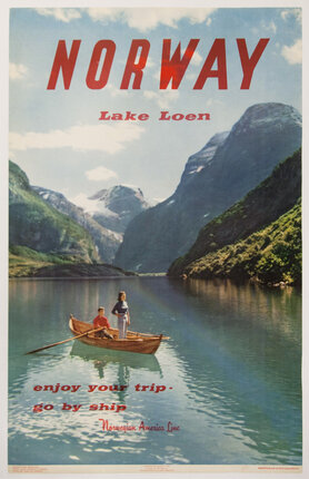 a poster of a couple of people in a boat on a lake