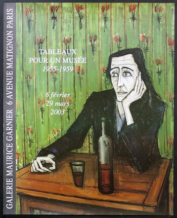 a painting of a man sitting at a table with a bottle of wine