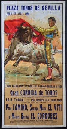 a poster of a bull fighting man