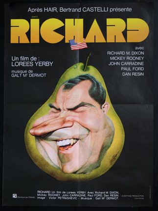 a poster of a man with a pear