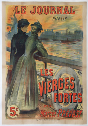 a poster of two women looking at a ship