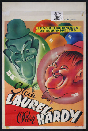 a poster with a cartoon character and balloons