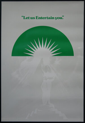 a poster with a green and white design