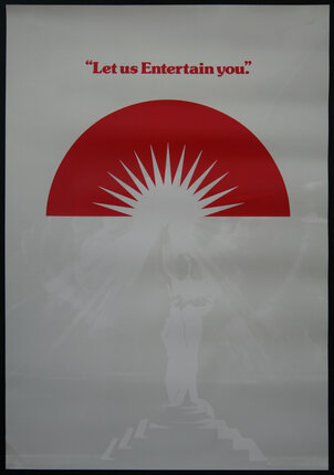 a poster with a red circle and a white silhouette of a person holding a red sun