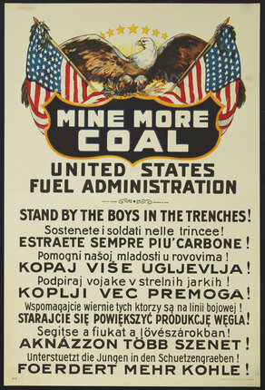 a poster with an eagle and flags