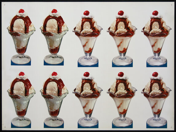 a collage of ice cream sundaes