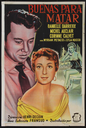 illustrated movie poster with man and a woman in the foreground and a showgirl on the telephone in the background