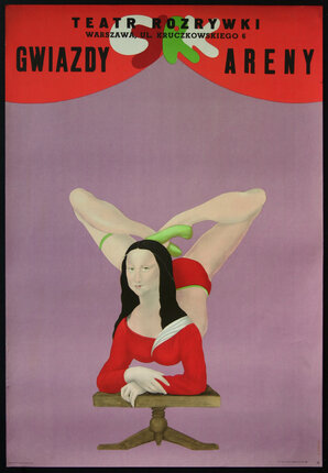 a poster with a woman on a table