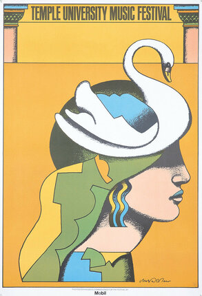 a poster of a woman with a swan on her head