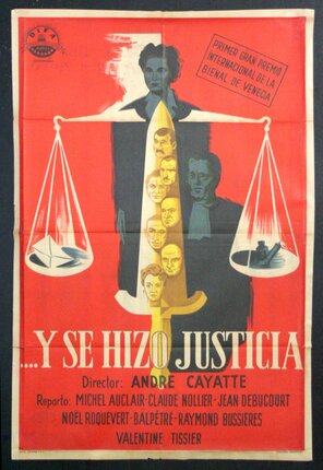 a poster of a man holding scales of justice