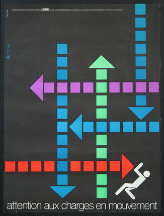 a poster with arrows and a person falling down