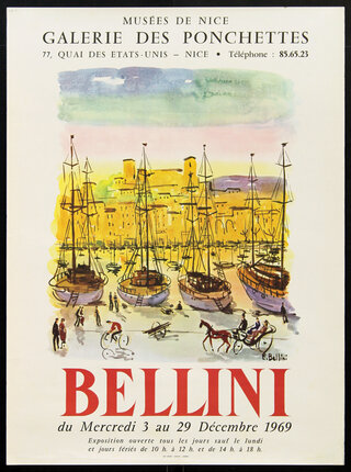 a poster of a city with boats