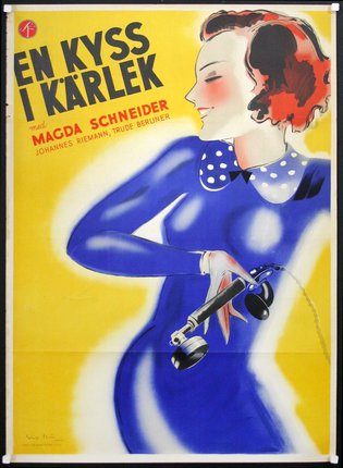 a poster of a woman holding a telephone