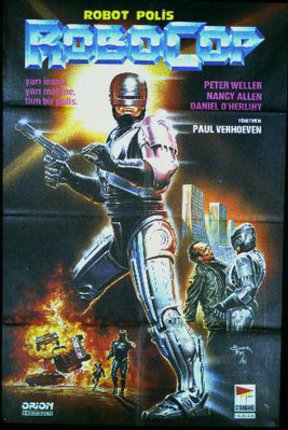 a movie poster with a man in armor holding guns