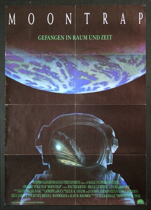 a poster of an astronaut looking at a planet
