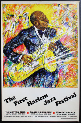 a poster of a man playing a saxophone