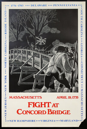 a poster of a man walking on a bridge
