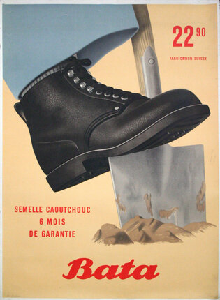 a poster of a person's foot stepping on a shovel