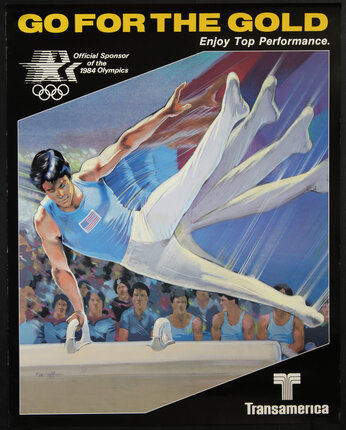 a poster of a man doing gymnastics