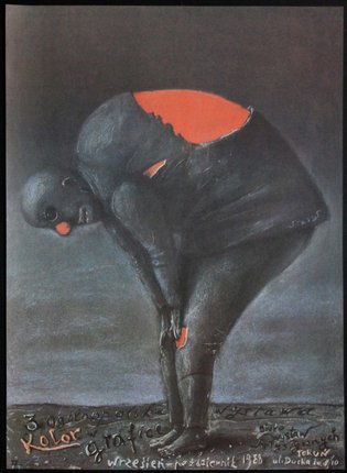 a painting of a man bending over