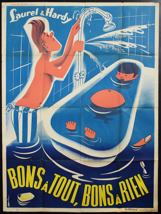 a poster of a man taking a bath