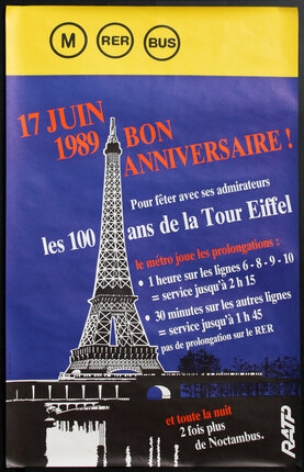 a poster with a tower and text