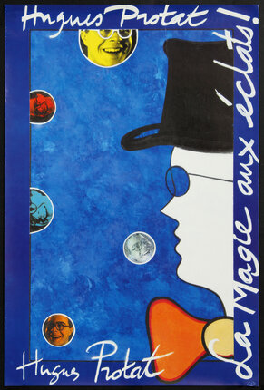 a poster of a man with a hat and coins