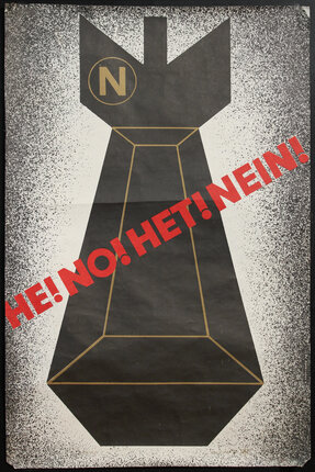 a poster with a black and gold object