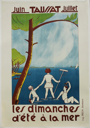 a poster of a woman and children in water