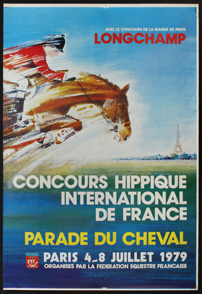 a poster with a person riding a horse