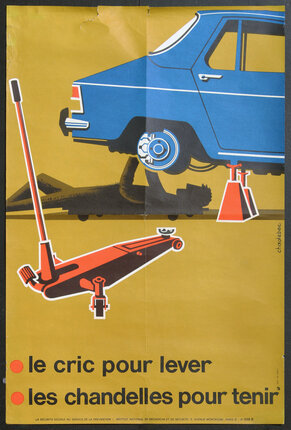 a poster of a car on jacks