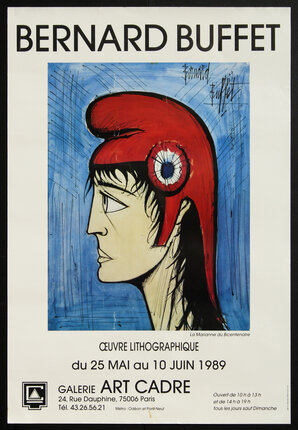 a poster of a man wearing a red hat